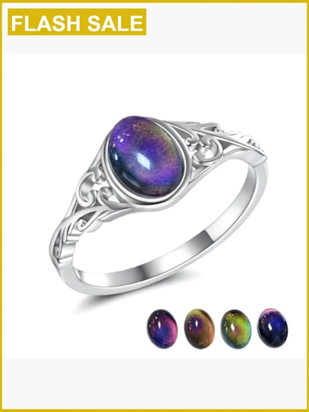 Vintage Oval Mood Stone Ring Sterling Silver 925 Color Changing Jewelry